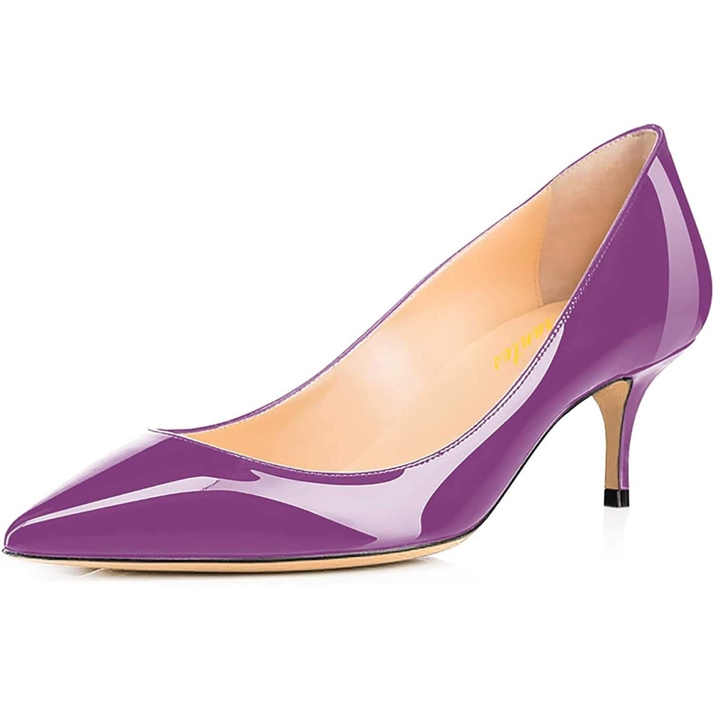 Women Fashion Pointed Toe Slip On Comfort Basic Kitten Heel Pumps Shoes
